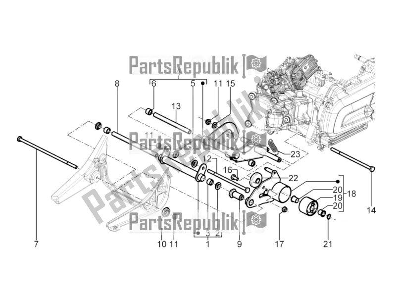 Toutes les pièces pour le Bras Oscillant du Piaggio Beverly 300 Rst/s 4V IE 2016