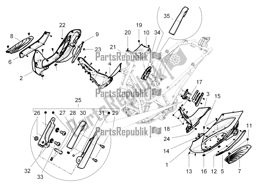 All parts for the Central Cover - Footrests of the Piaggio Beverly 350 4T 4V IE Sport Touring 2016