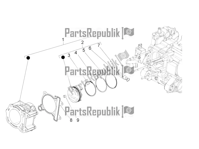 Alle onderdelen voor de Cilinder-zuiger-pols-peneenheid van de Piaggio Beverly 350 4T 4V IE Sport Touring 2016