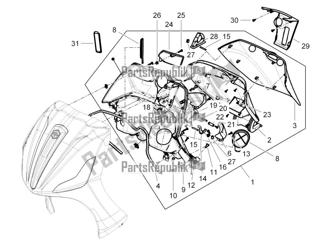 Tutte le parti per il Vano Portaoggetti Anteriore - Pannello Di Protezione Per Le Ginocchia del Piaggio Beverly 350 4T 4V IE Sport Touring 2016