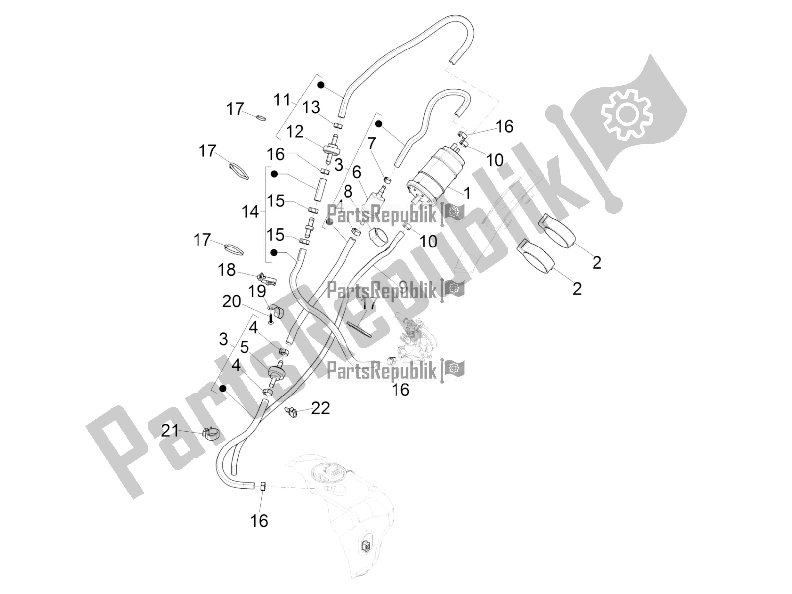 Toutes les pièces pour le Système Anti-percolation du Piaggio Beverly 350 4V IE 2017