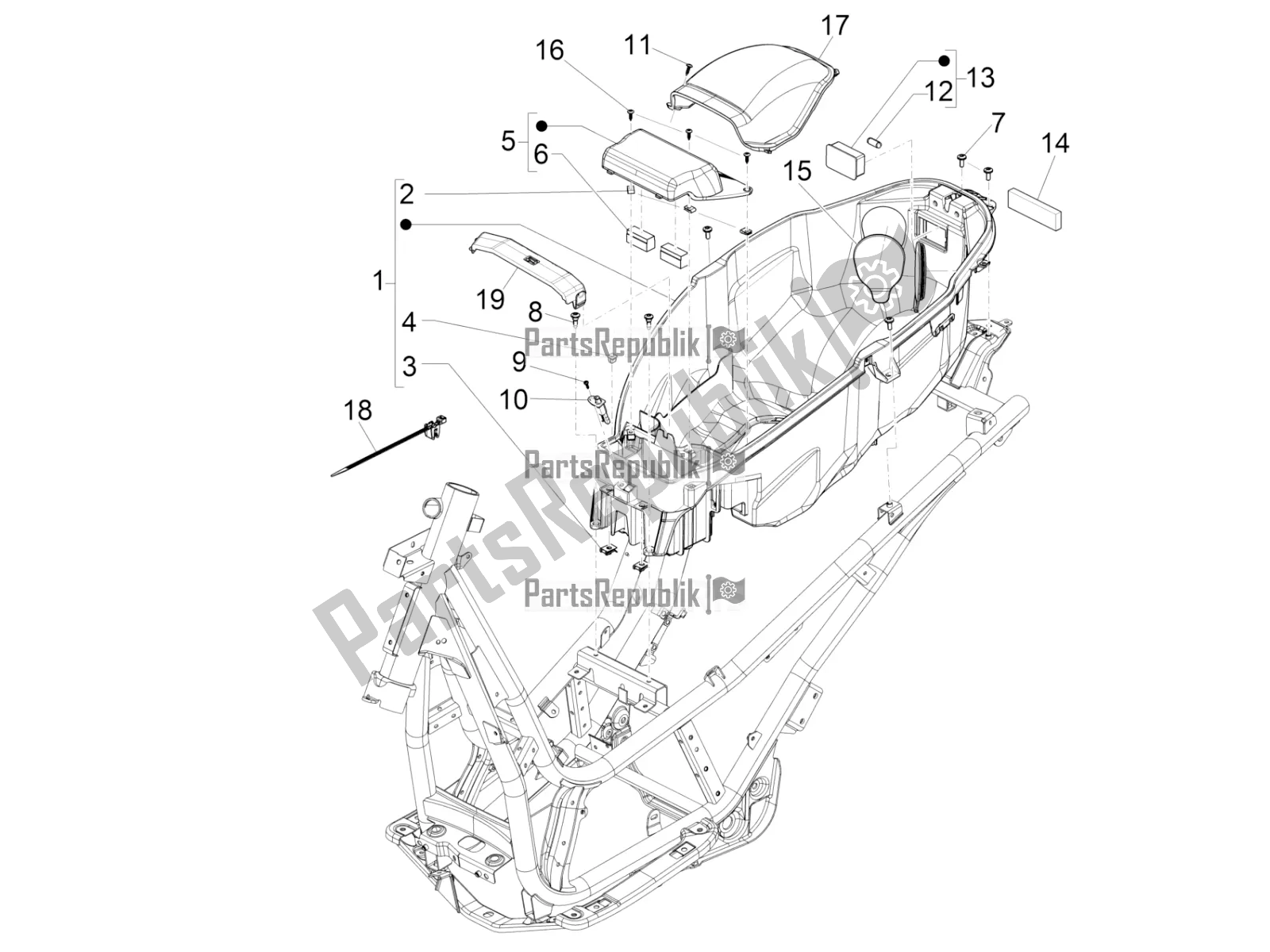 Toutes les pièces pour le Logement De Casque - Sous La Selle du Piaggio Beverly 350 4V IE 2017