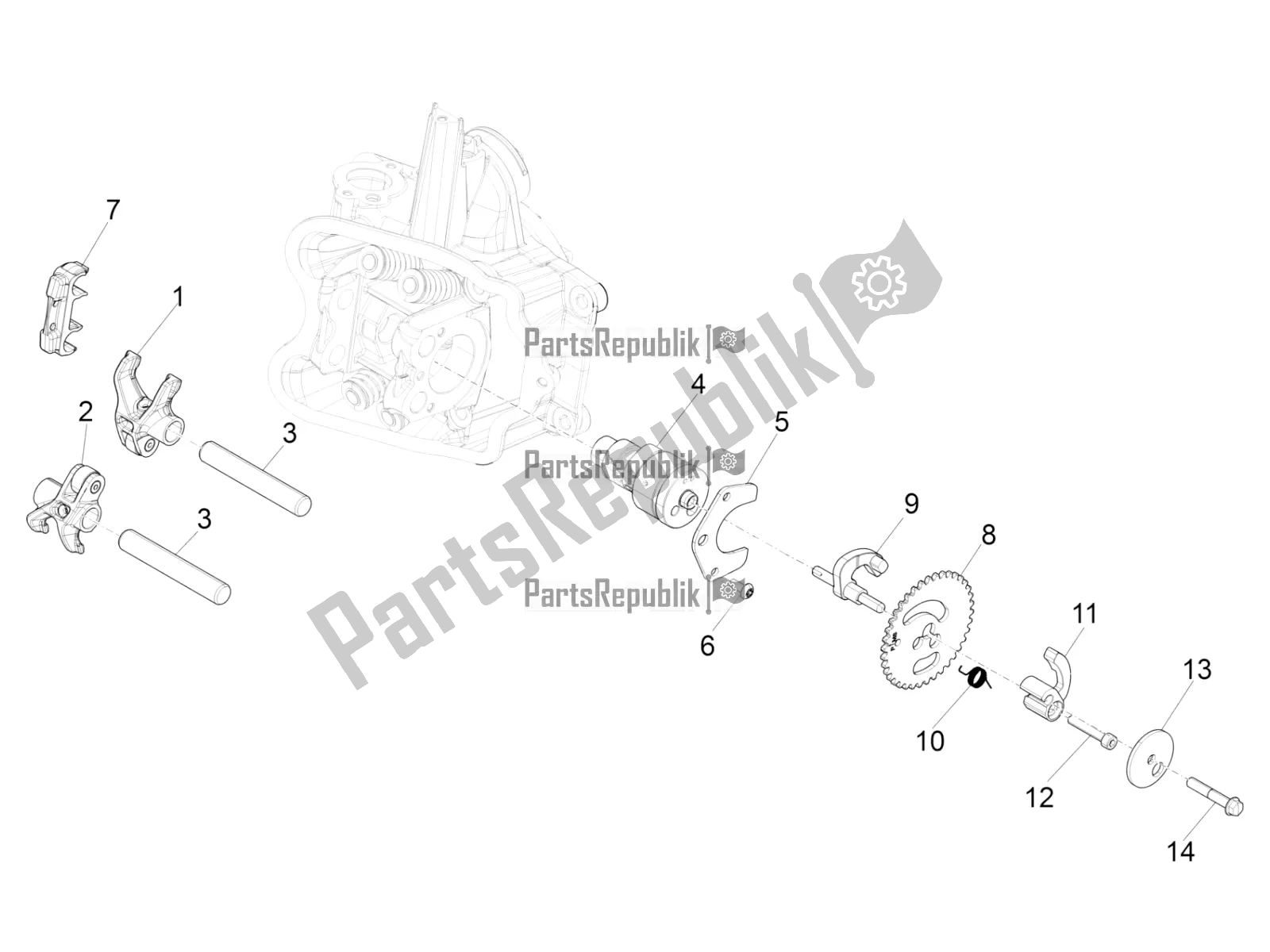 All parts for the Rocking Levers Support Unit of the Piaggio Beverly 350 4V IE 2017