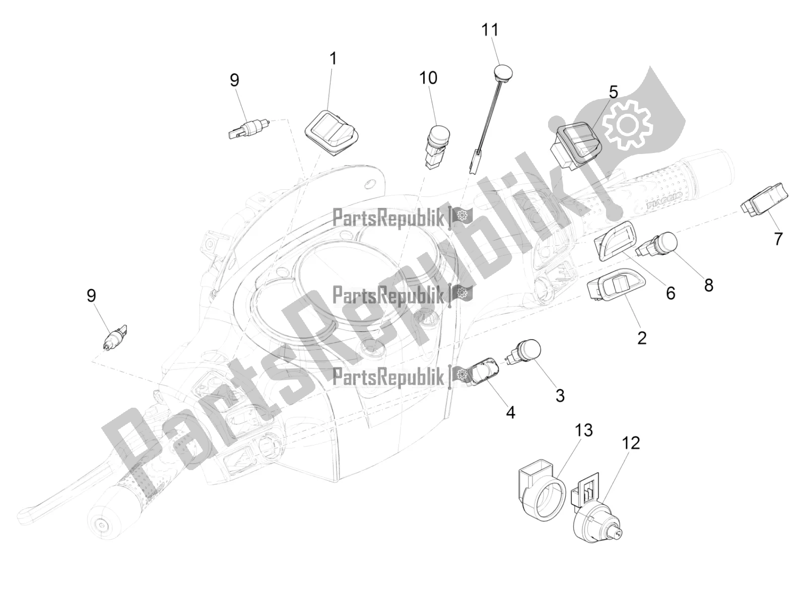 Toutes les pièces pour le Sélecteurs - Interrupteurs - Boutons du Piaggio Beverly 350 4V IE 2017