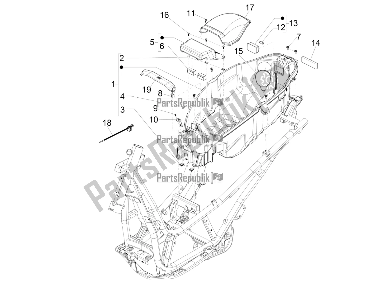 All parts for the Helmet Huosing - Undersaddle of the Piaggio Beverly 350 4V IE 2018