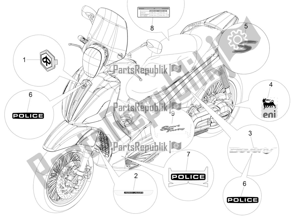 Tutte le parti per il Piatti - Emblemi del Piaggio Beverly 350 4V IE 2018