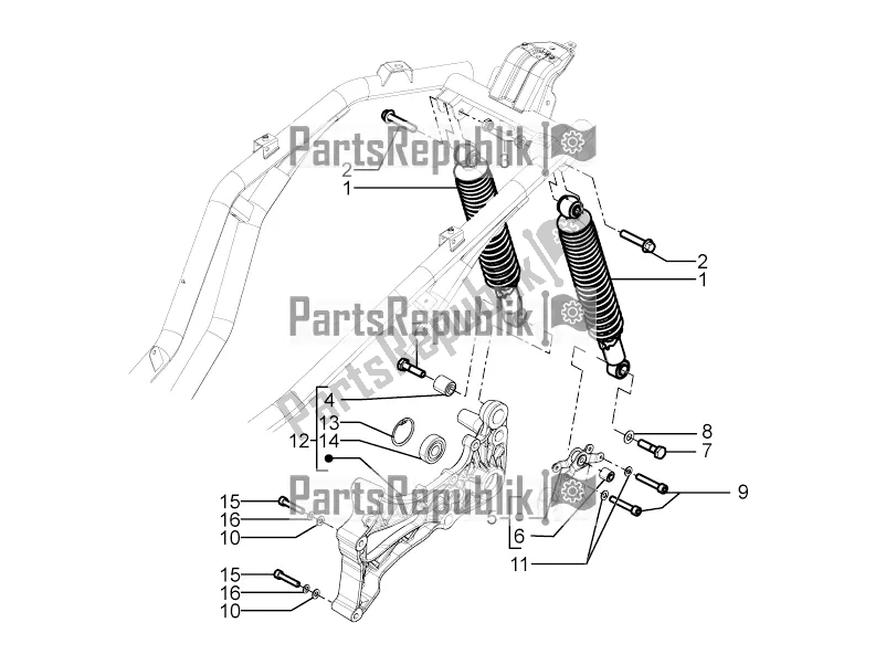 Todas las partes para Suspensión Trasera - Amortiguador / S de Piaggio Beverly 350 4V IE 2018