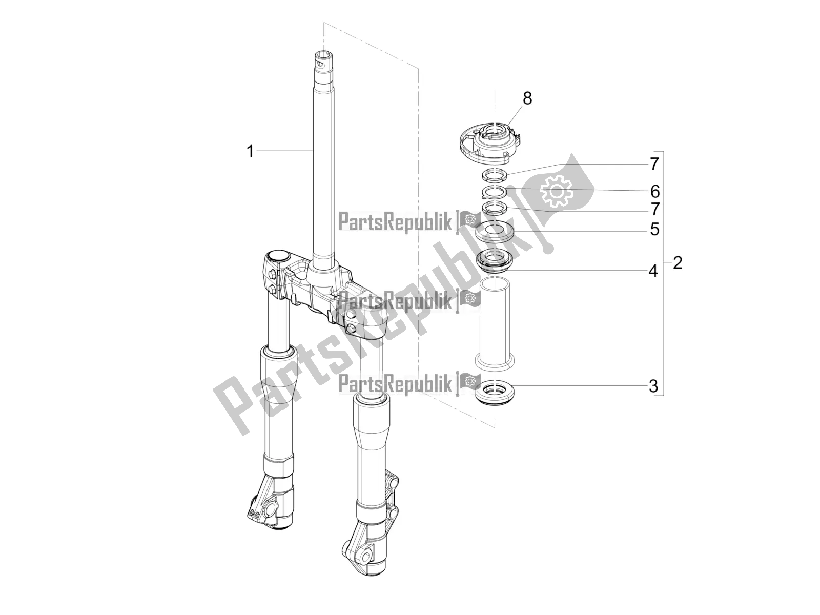 Toutes les pièces pour le Fourche / Tube De Direction - Palier De Direction du Piaggio Beverly 350 4V IE 2019