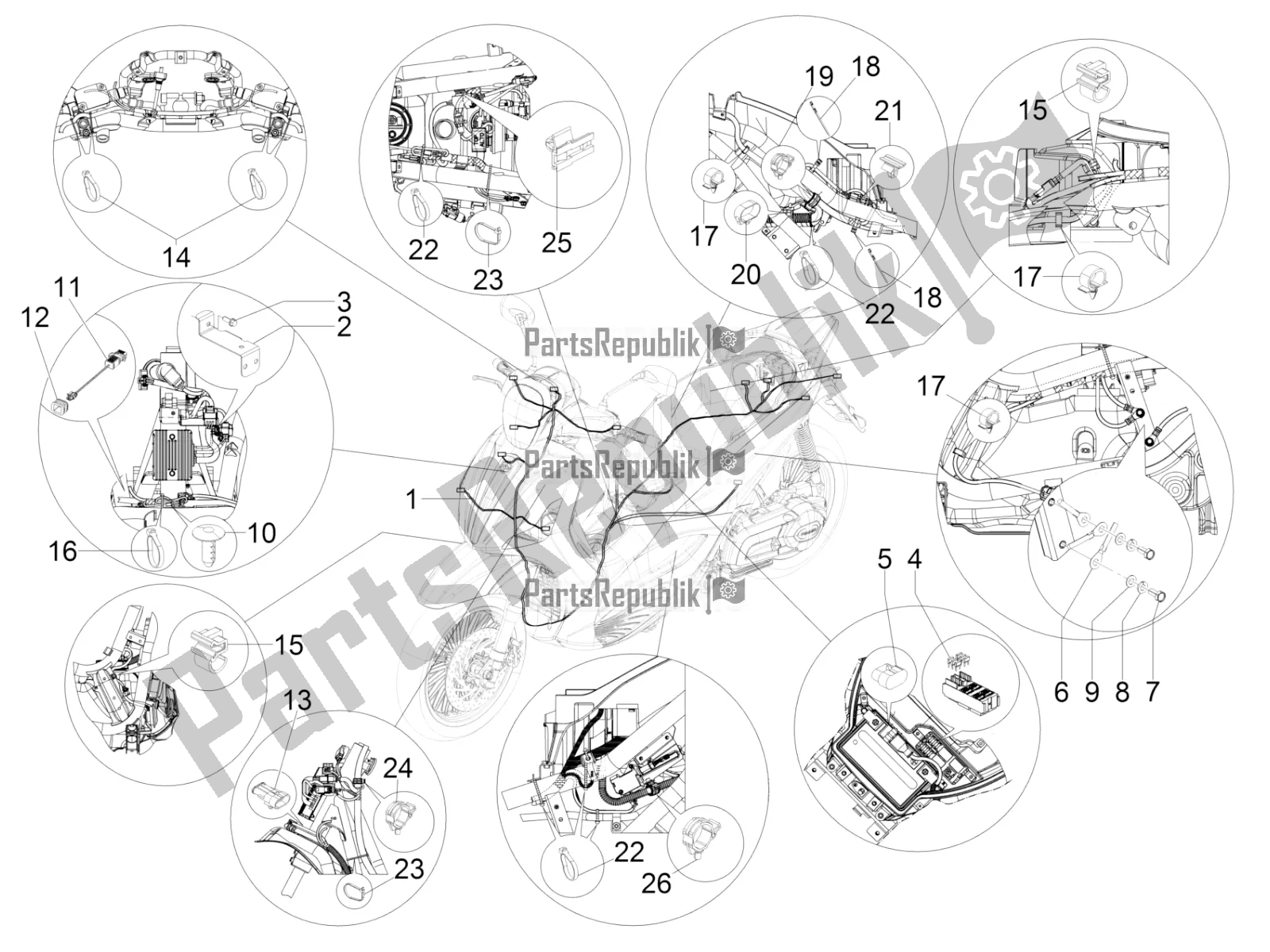 Wszystkie części do G?ówna Wi? Zka Przewodów Piaggio Beverly 350 4V IE 2019