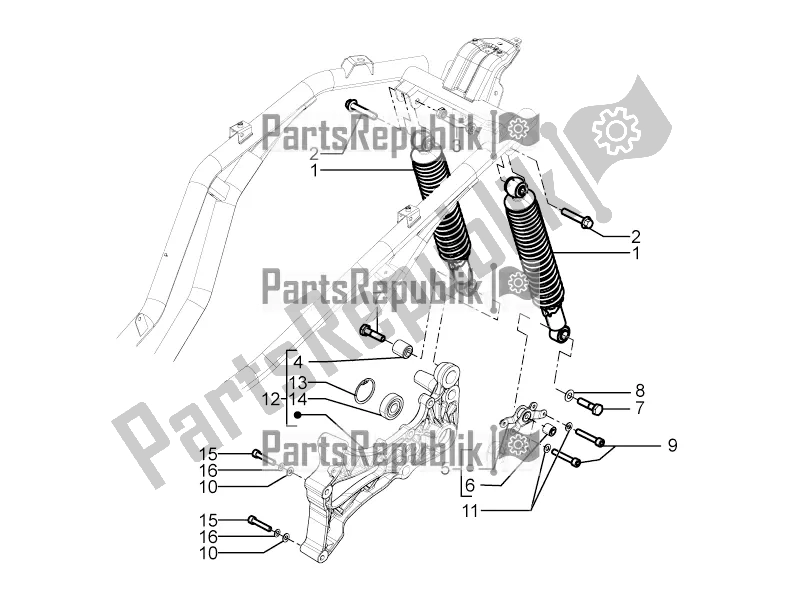 Todas las partes para Suspensión Trasera - Amortiguador / S de Piaggio Beverly 350 4V IE 2019