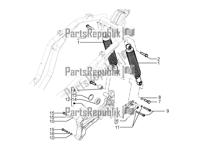 Todas las partes para Suspensión Trasera - Amortiguador / S de Piaggio Beverly 350 4V IE 2019