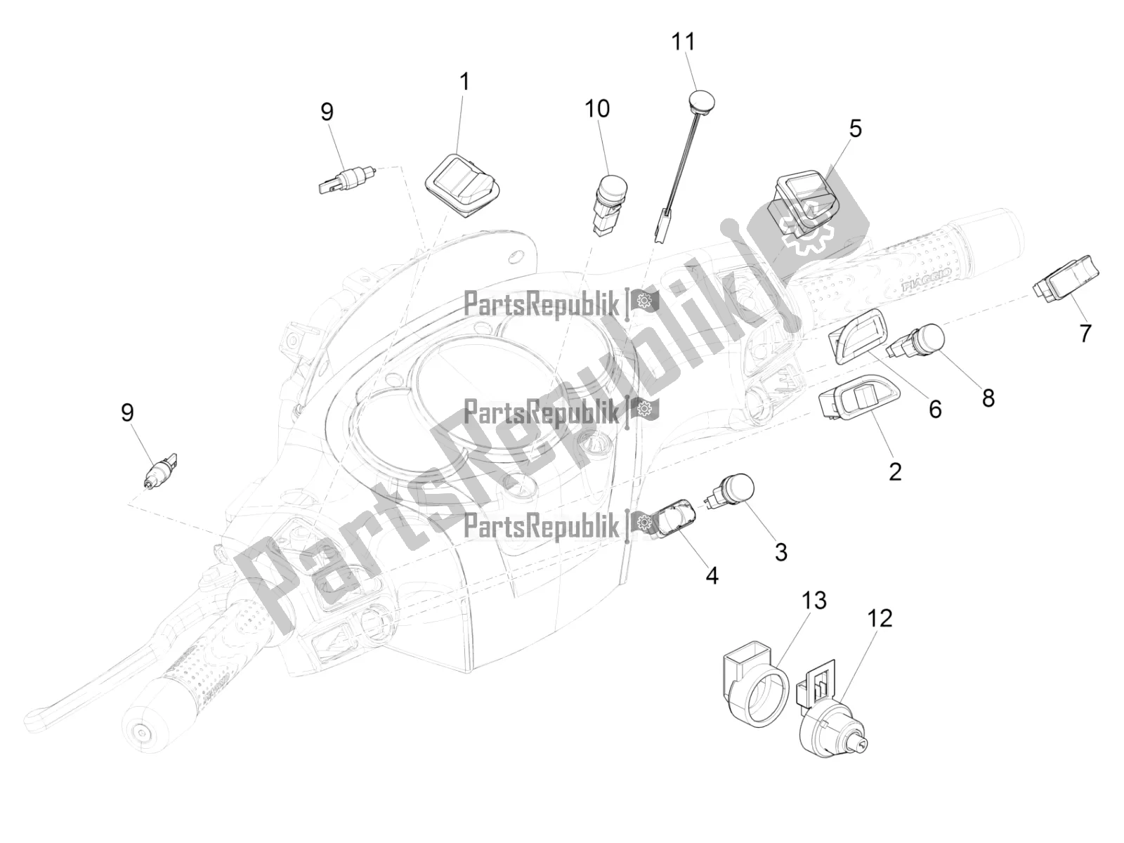 Toutes les pièces pour le Sélecteurs - Interrupteurs - Boutons du Piaggio Beverly 350 4V IE 2019