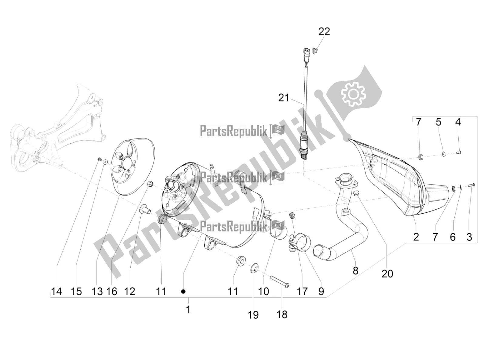 Toutes les pièces pour le Silencieux du Piaggio Beverly 350 4V IE 2019