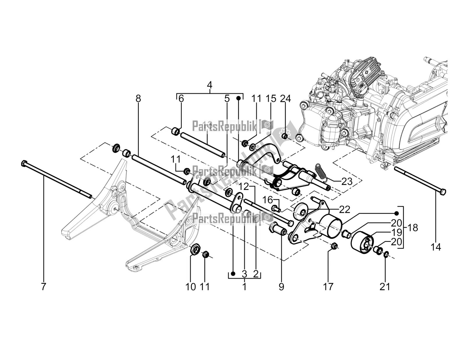 Toutes les pièces pour le Bras Oscillant du Piaggio Beverly 350 4V IE 2019