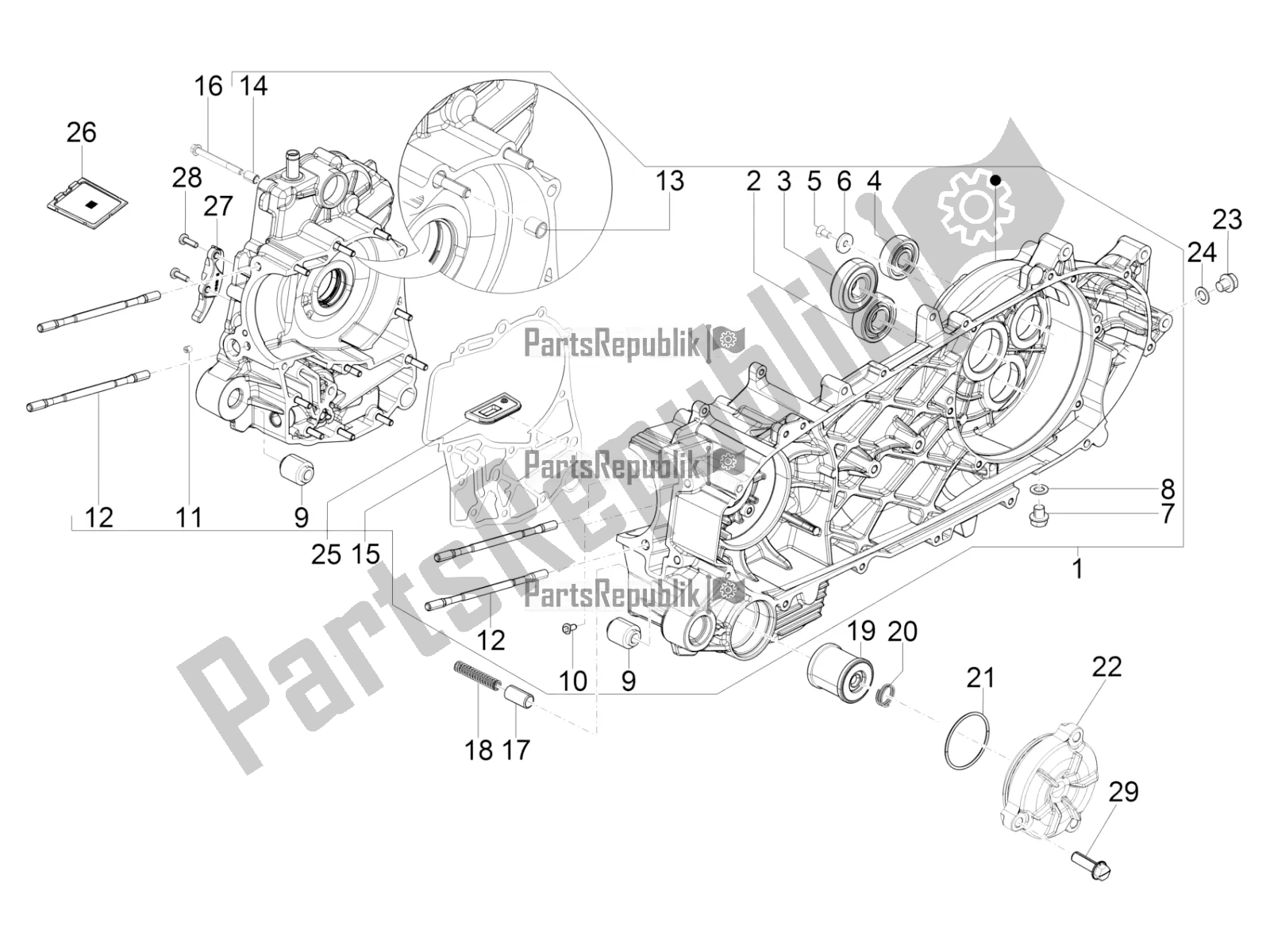 Todas las partes para Caja Del Cigüeñal de Piaggio Beverly 350 IE ABS 2020