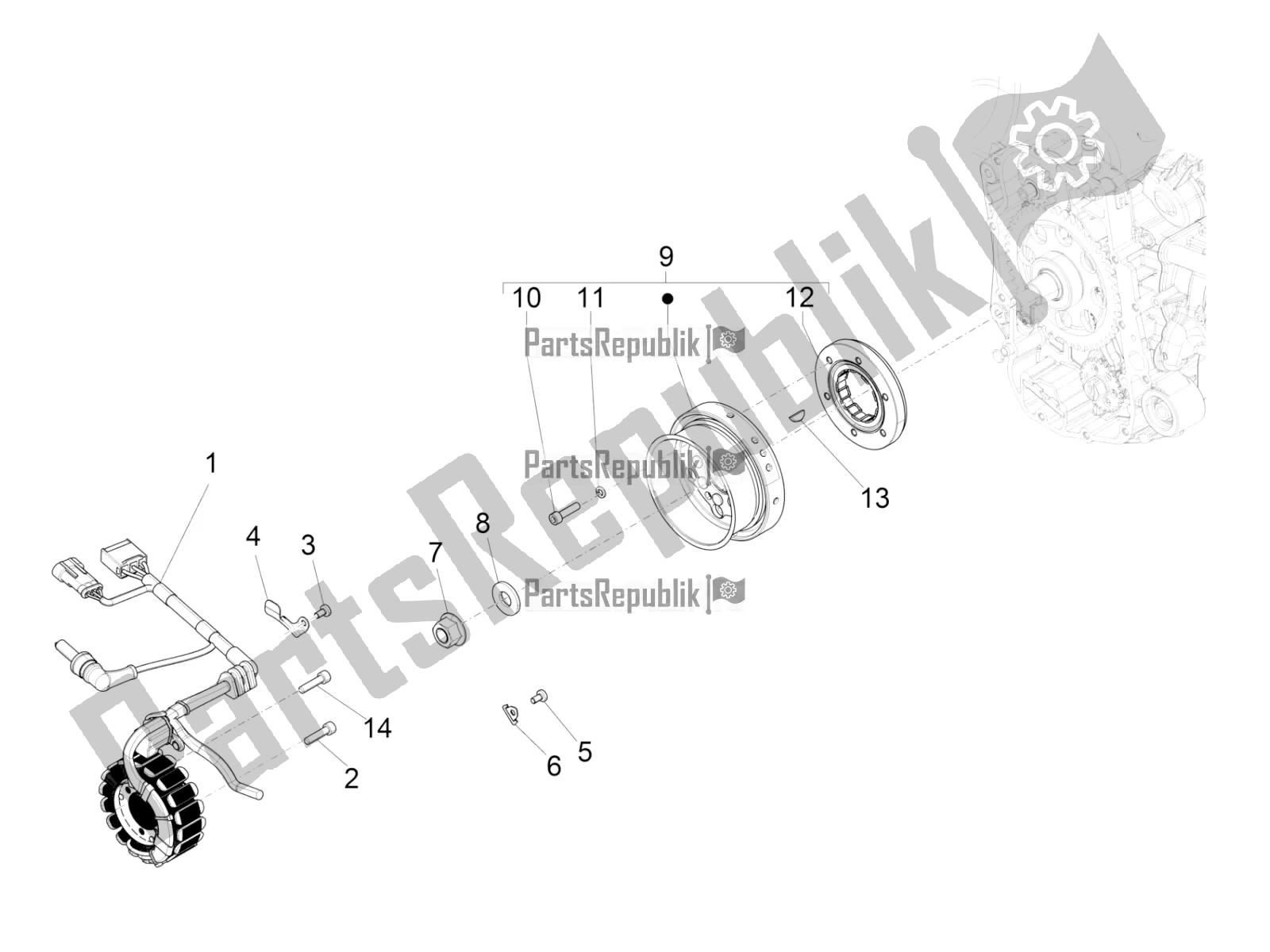 All parts for the Flywheel Magneto of the Piaggio Beverly 350 IE ABS 2020