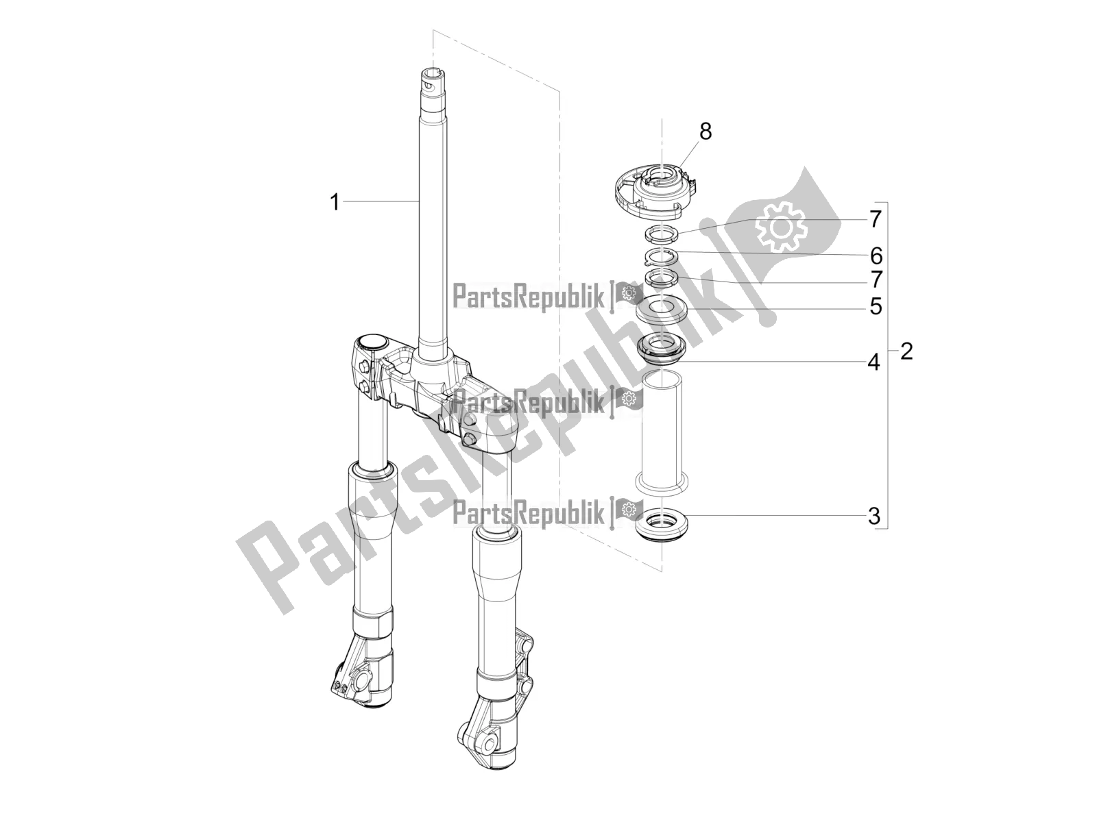 All parts for the Fork/steering Tube - Steering Bearing Unit of the Piaggio Beverly 350 IE ABS 2020