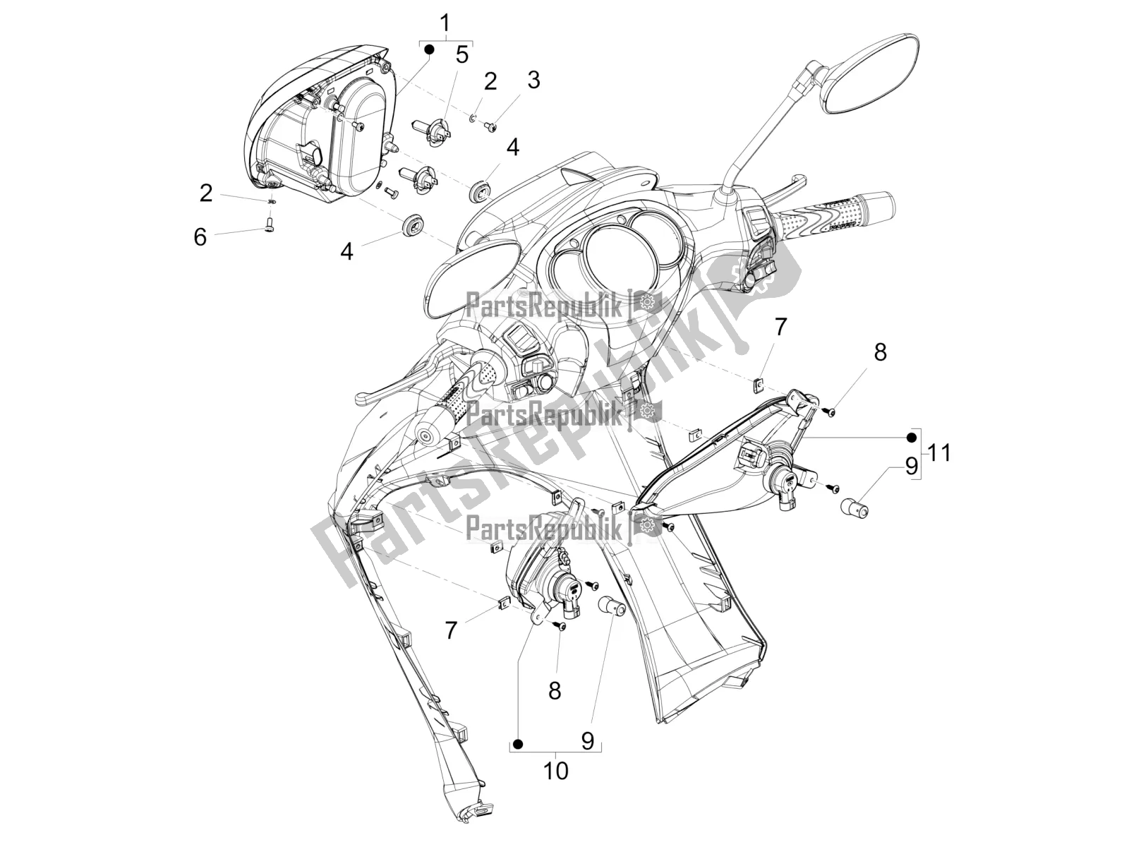 Tutte le parti per il Fari Anteriori - Indicatori Di Direzione del Piaggio Beverly 350 IE ABS 2020