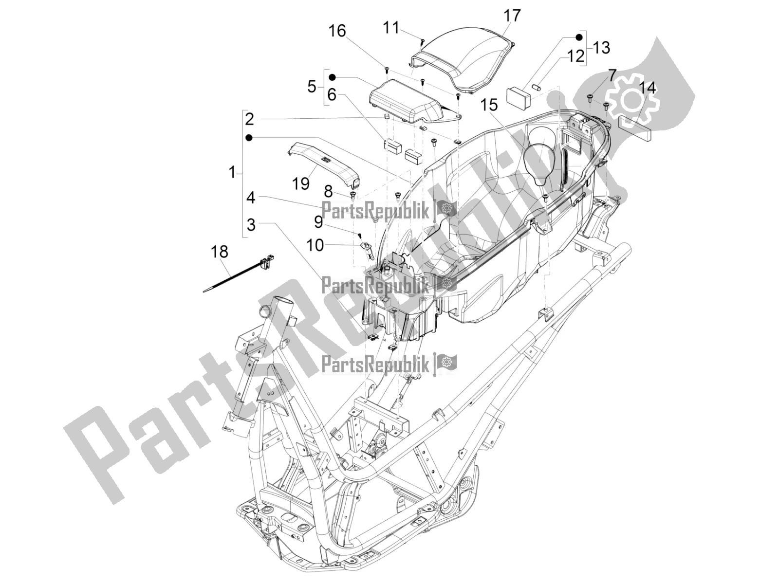 Tutte le parti per il Alloggiamento Casco - Sotto La Sella del Piaggio Beverly 350 IE ABS 2020