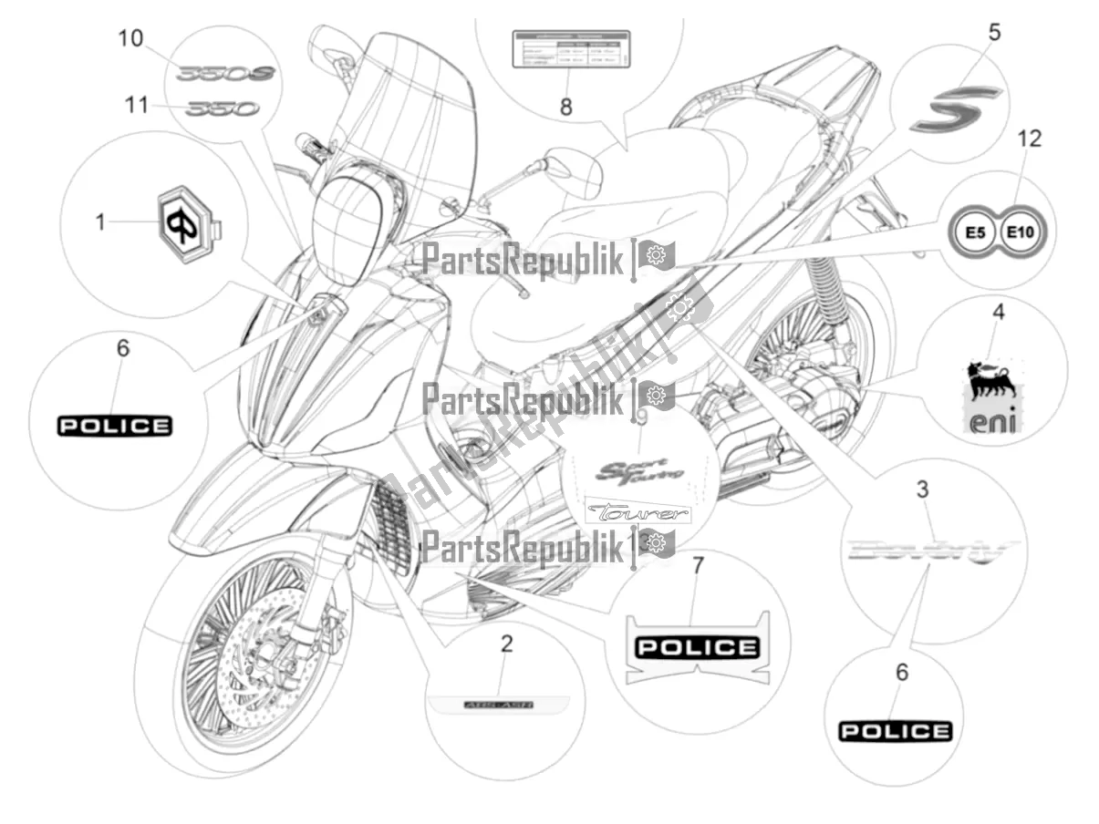 Toutes les pièces pour le Plaques - Emblèmes du Piaggio Beverly 350 IE ABS 2020
