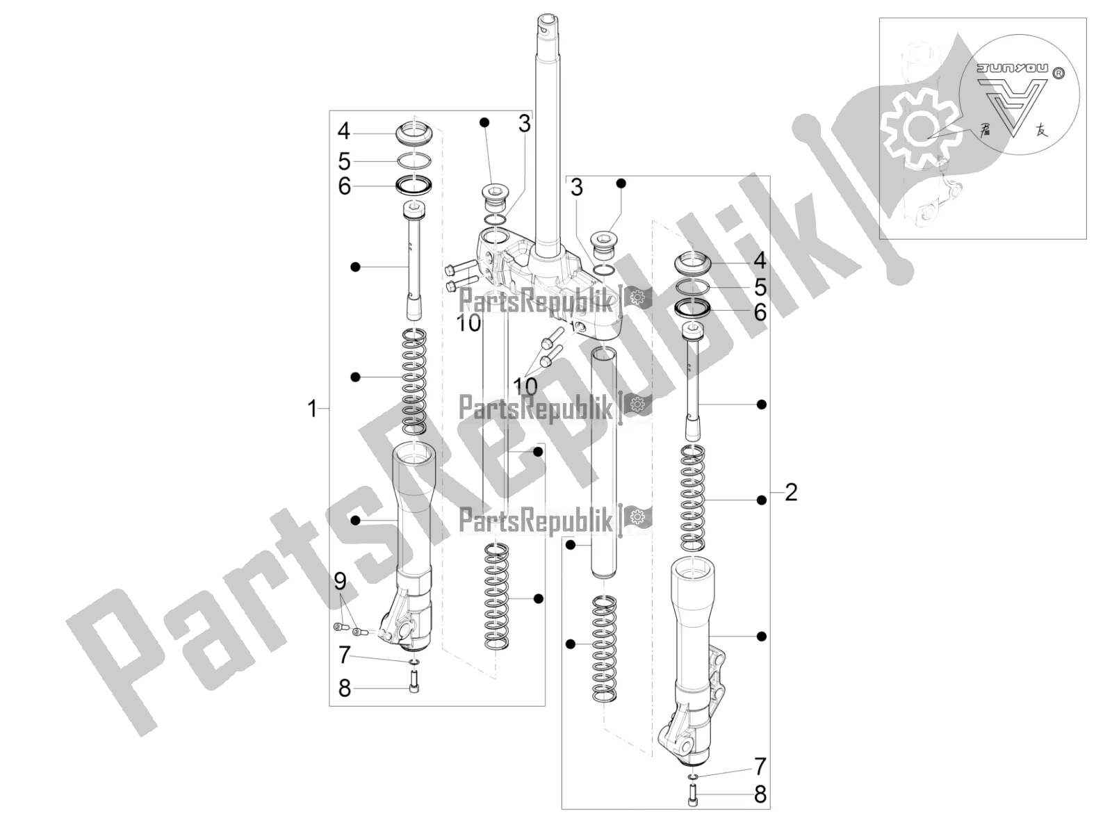 Toutes les pièces pour le Composants De La Fourche (mingxing) du Piaggio Beverly 350 IE ABS 2021