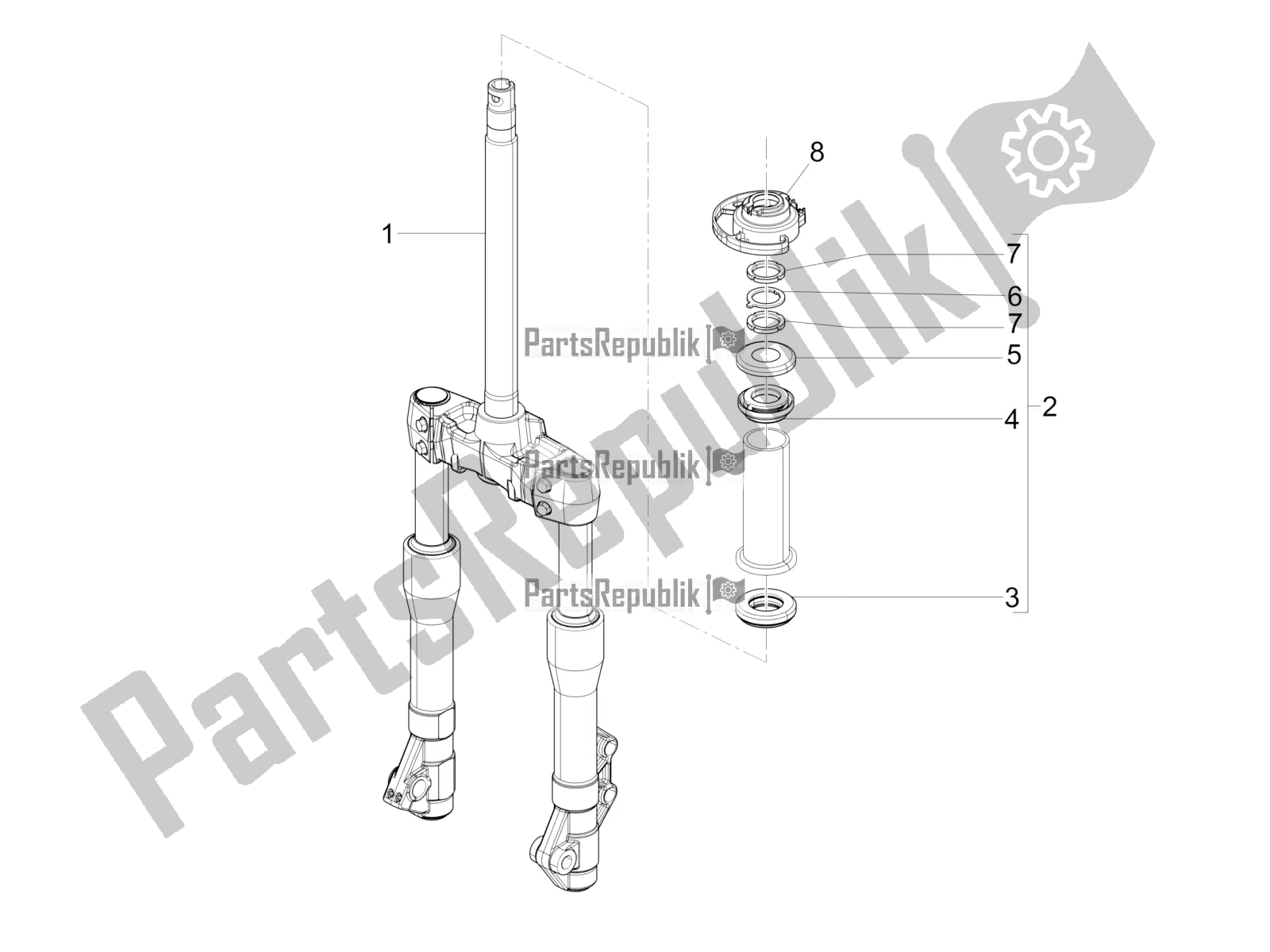 Todas as partes de Garfo / Tubo De Direção - Unidade De Rolamento De Direção do Piaggio Beverly 350 IE ABS 2021