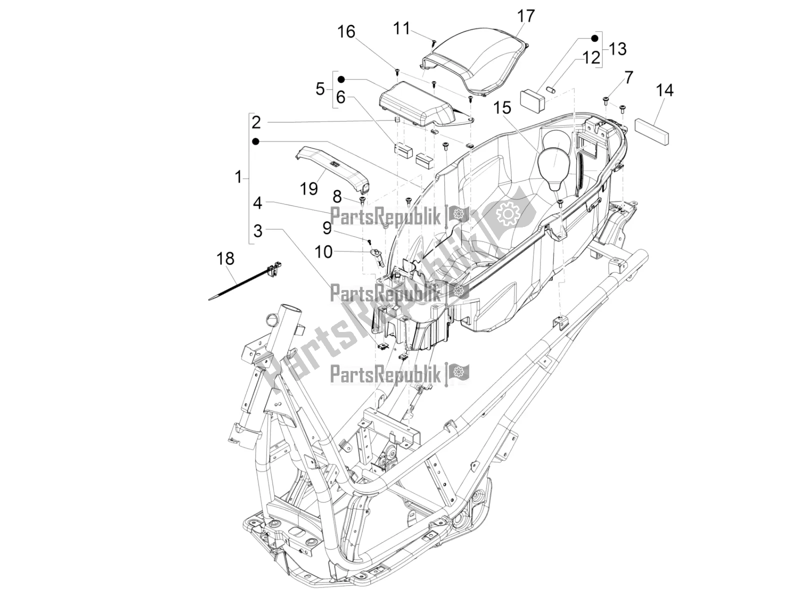 Wszystkie części do Obudowa Kasku - Pod Siod? Em Piaggio Beverly 350 IE ABS 2021