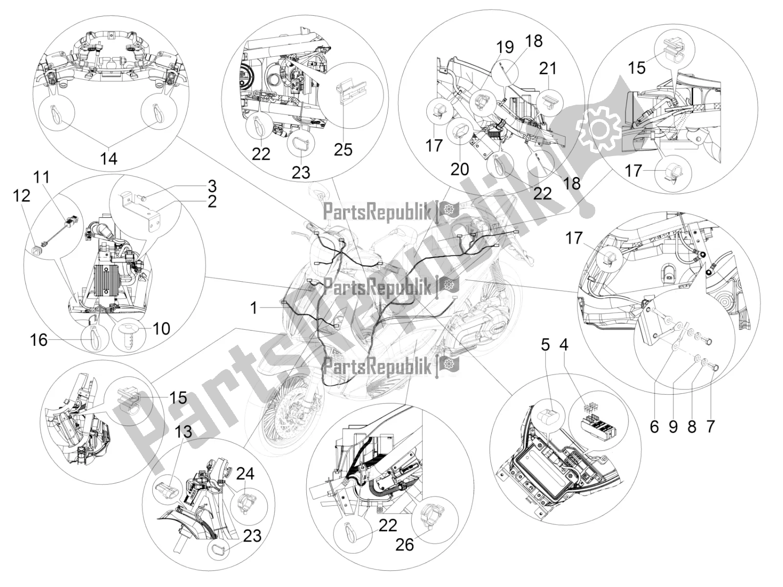 Toutes les pièces pour le Faisceau De Câbles Principal du Piaggio Beverly 350 IE ABS 2021