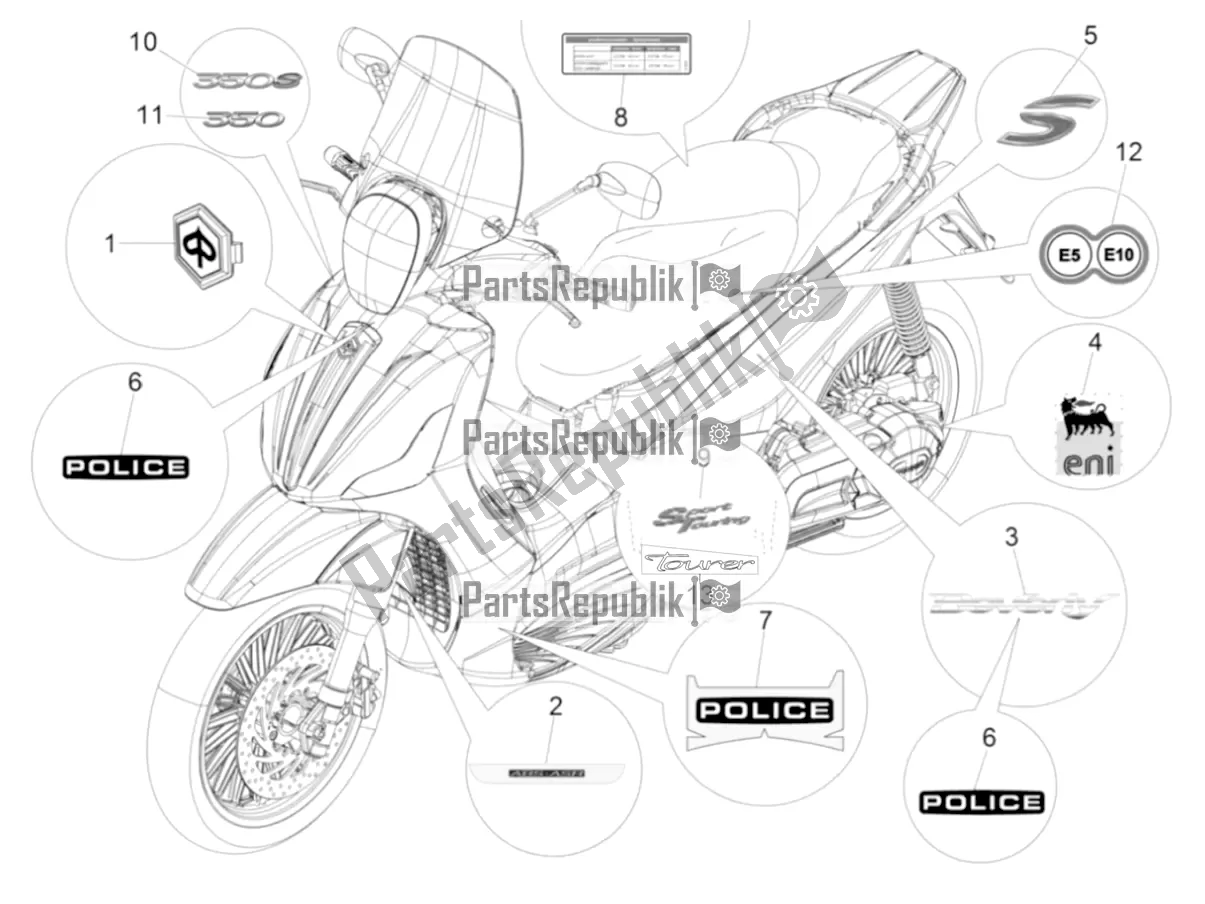 Todas las partes para Placas - Emblemas de Piaggio Beverly 350 IE ABS 2021