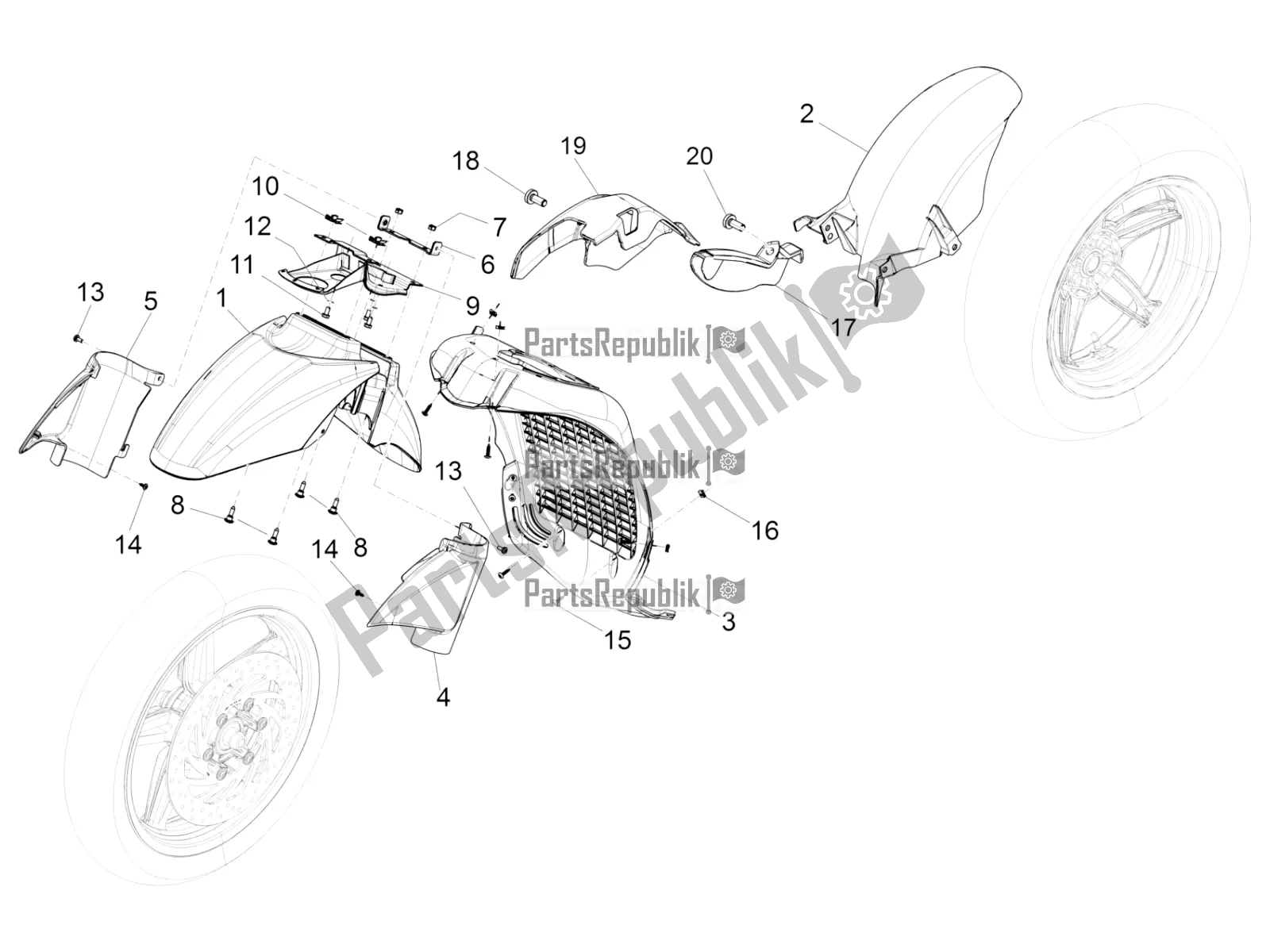 Todas las partes para Carcasa De La Rueda - Guardabarros de Piaggio Beverly 350 IE ABS 2021