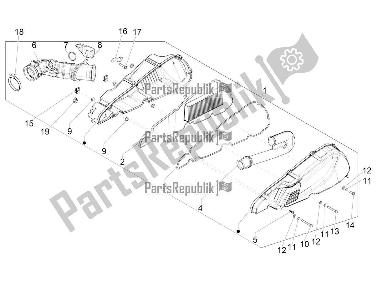 All parts for the Air Filter of the Piaggio Beverly 400 ABS Apac 2021