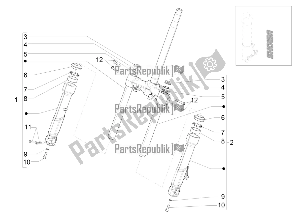 Tutte le parti per il Fork's Components (showa) del Piaggio Beverly 400 ABS Apac 2021