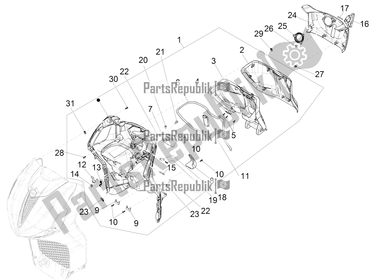 Tutte le parti per il Vano Portaoggetti Anteriore - Pannello Di Protezione Per Le Ginocchia del Piaggio Beverly 400 ABS Apac 2021