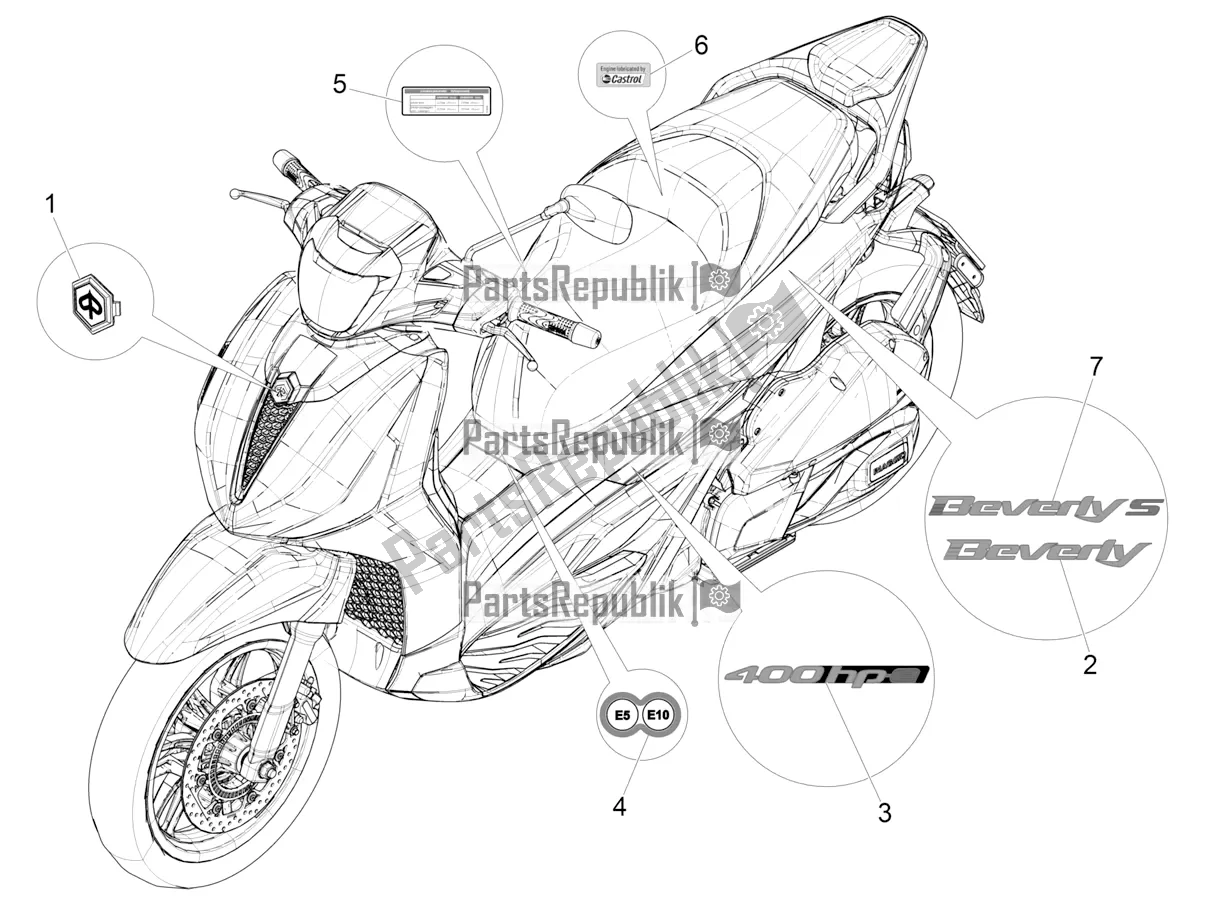 Alle onderdelen voor de Borden - Emblemen van de Piaggio Beverly 400 ABS Apac 2021