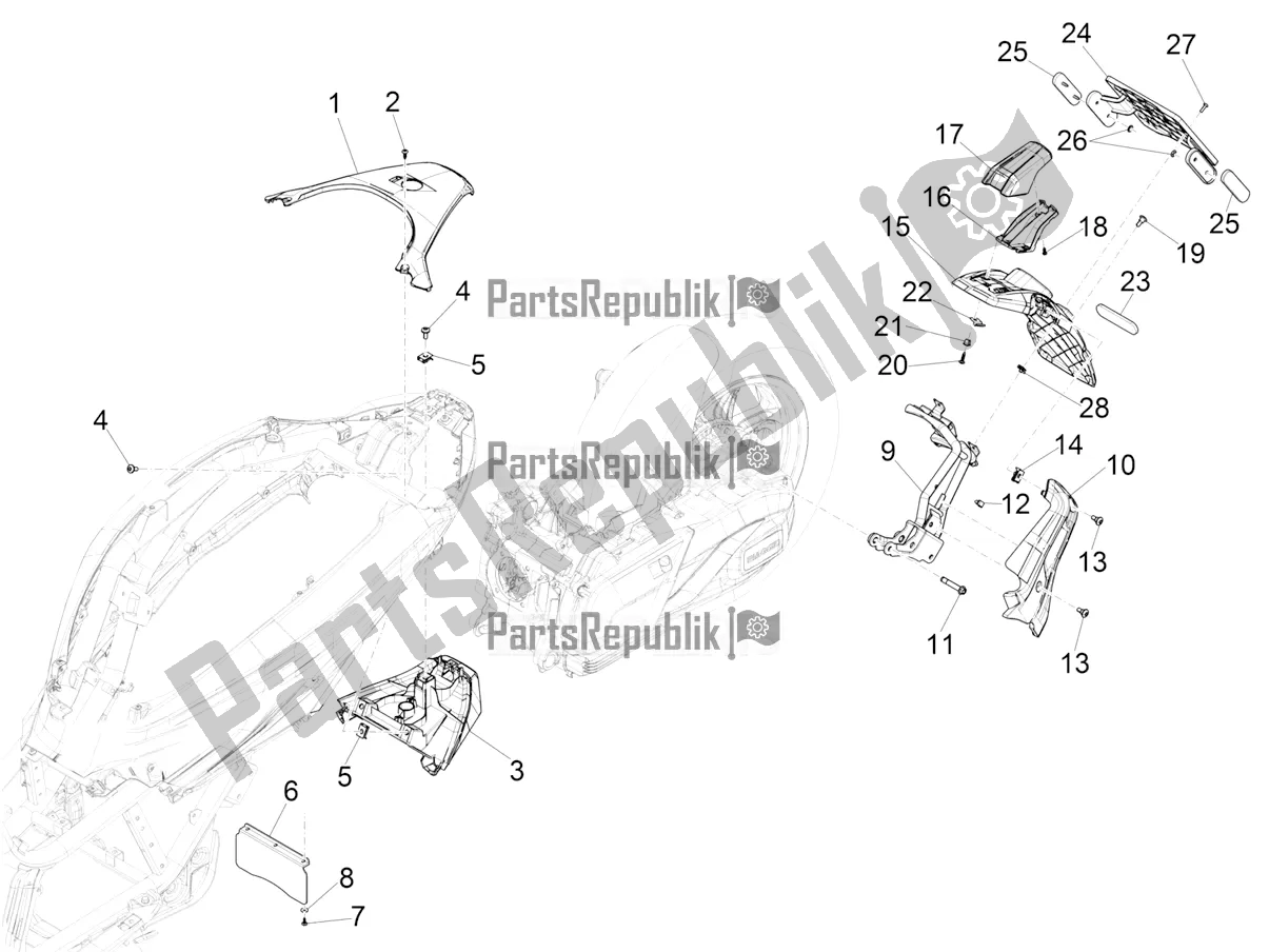 All parts for the Rear Cover - Splash Guard of the Piaggio Beverly 400 ABS Apac 2021