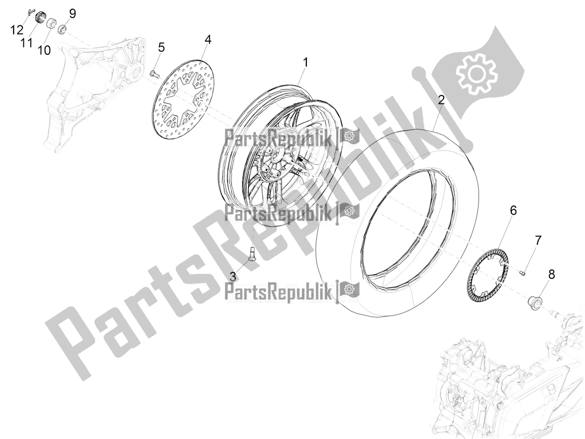 All parts for the Rear Wheel of the Piaggio Beverly 400 ABS Apac 2021