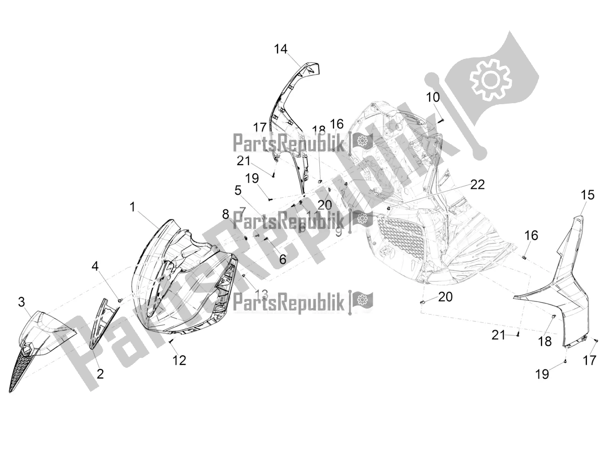 All parts for the Front Shield of the Piaggio Beverly 400 ABS Apac 2022