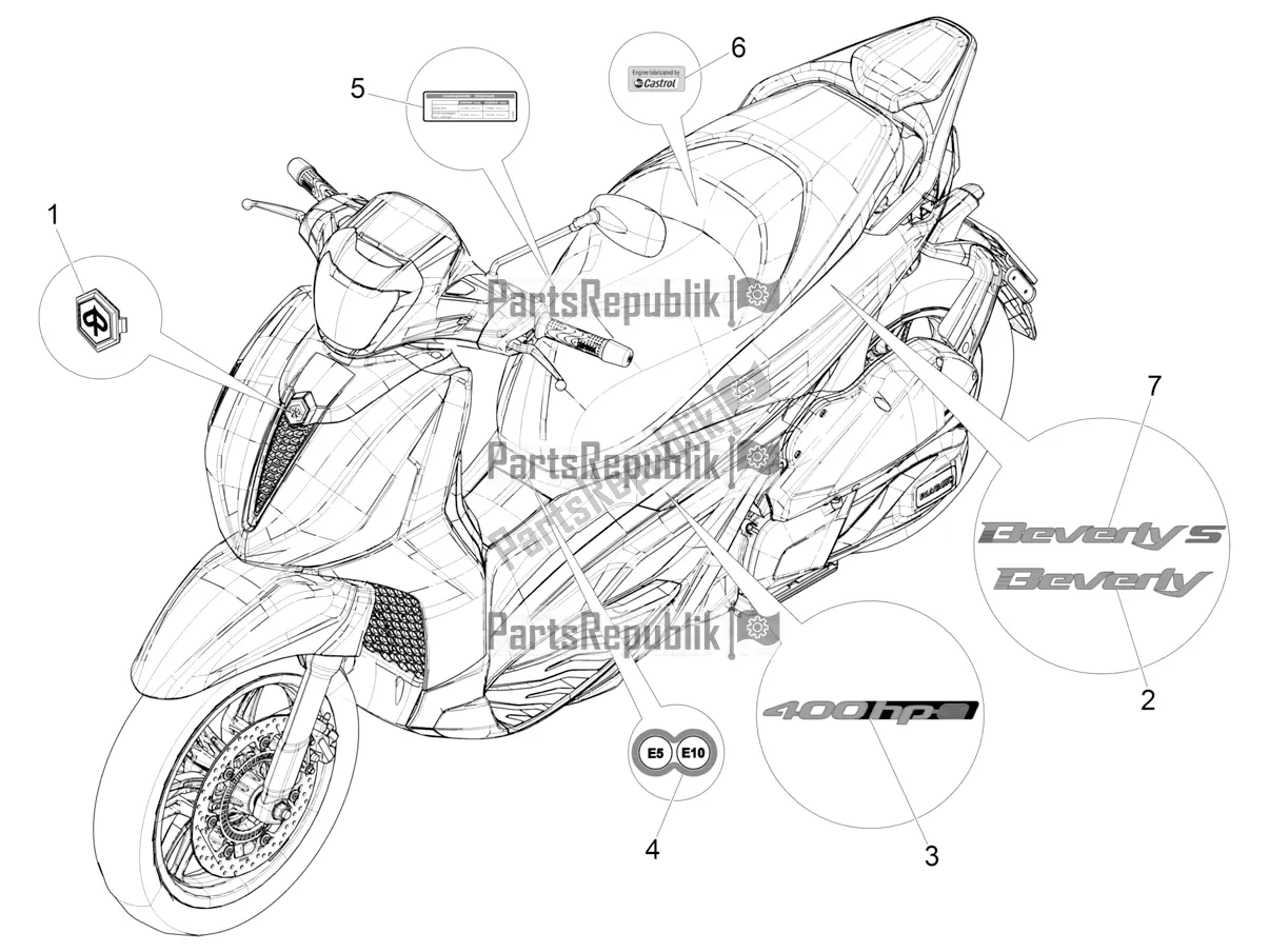 Todas las partes para Placas - Emblemas de Piaggio Beverly 400 ABS Apac 2022