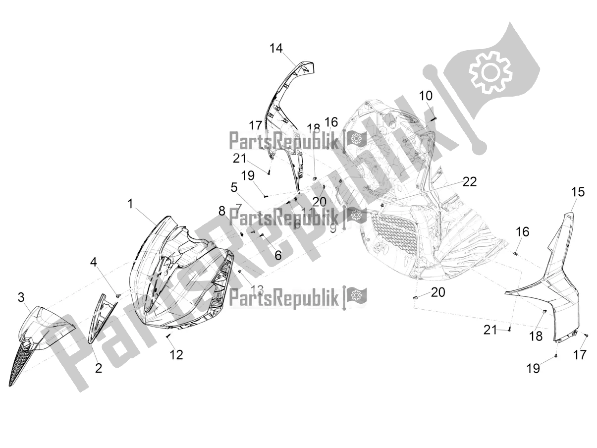 All parts for the Front Shield of the Piaggio Beverly 400 HPE ABS 2021