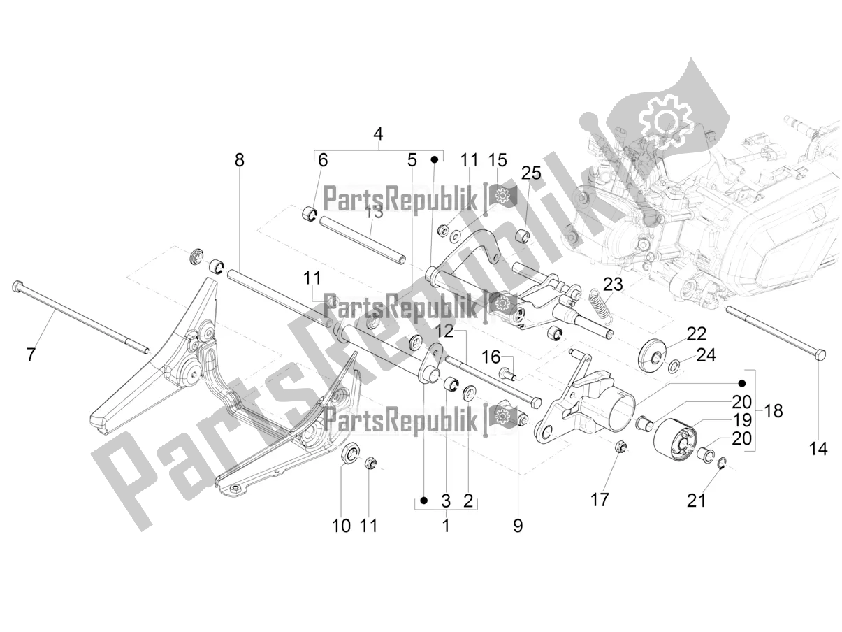 All parts for the Swinging Arm of the Piaggio Beverly 400 HPE ABS 2021