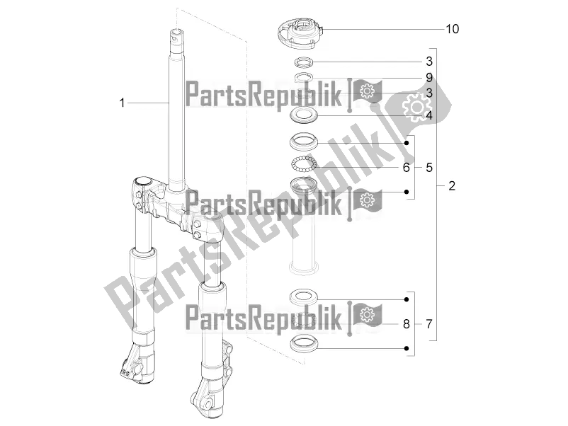 Todas las partes para Horquilla / Tubo De Dirección - Unidad De Rodamiento De Dirección de Piaggio BV 350 4T 4V IE E3 ABS USA / CA 2016