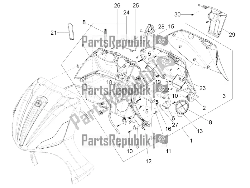 All parts for the Front Glove-box - Knee-guard Panel of the Piaggio BV 350 4T 4V IE E3 ABS USA / CA 2016