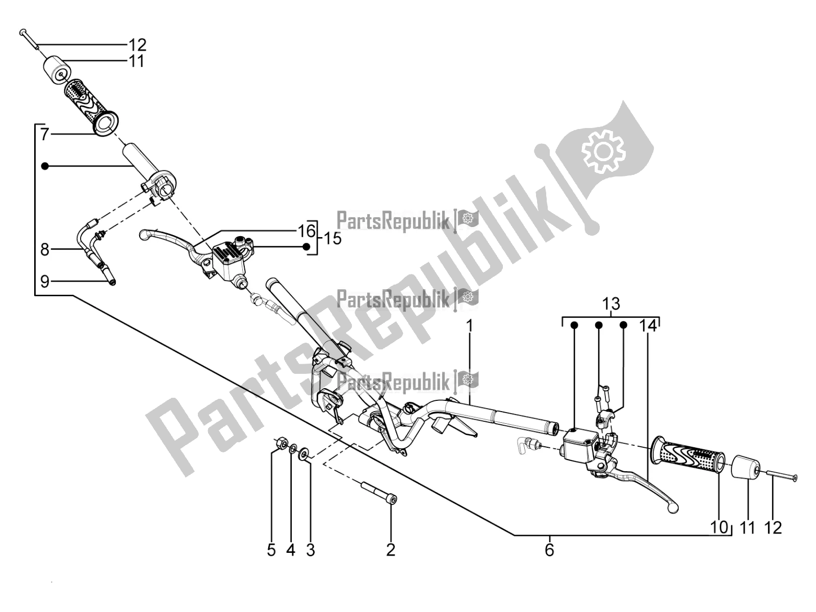 All parts for the Handlebars - Master Cil. Of the Piaggio BV 350 4T 4V IE E3 ABS USA / CA 2016