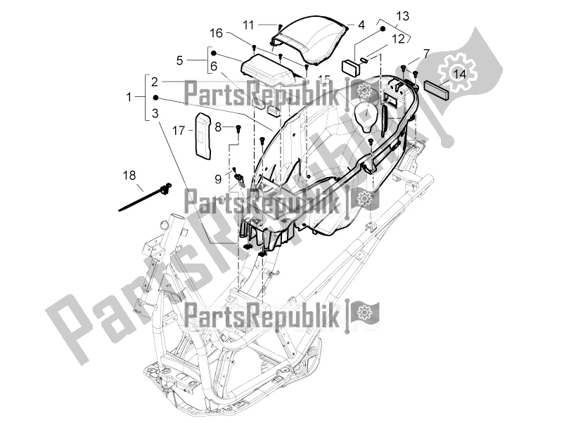 Wszystkie części do Obudowa Kasku - Pod Siod? Em Piaggio BV 350 4T 4V IE E3 ABS USA / CA 2016