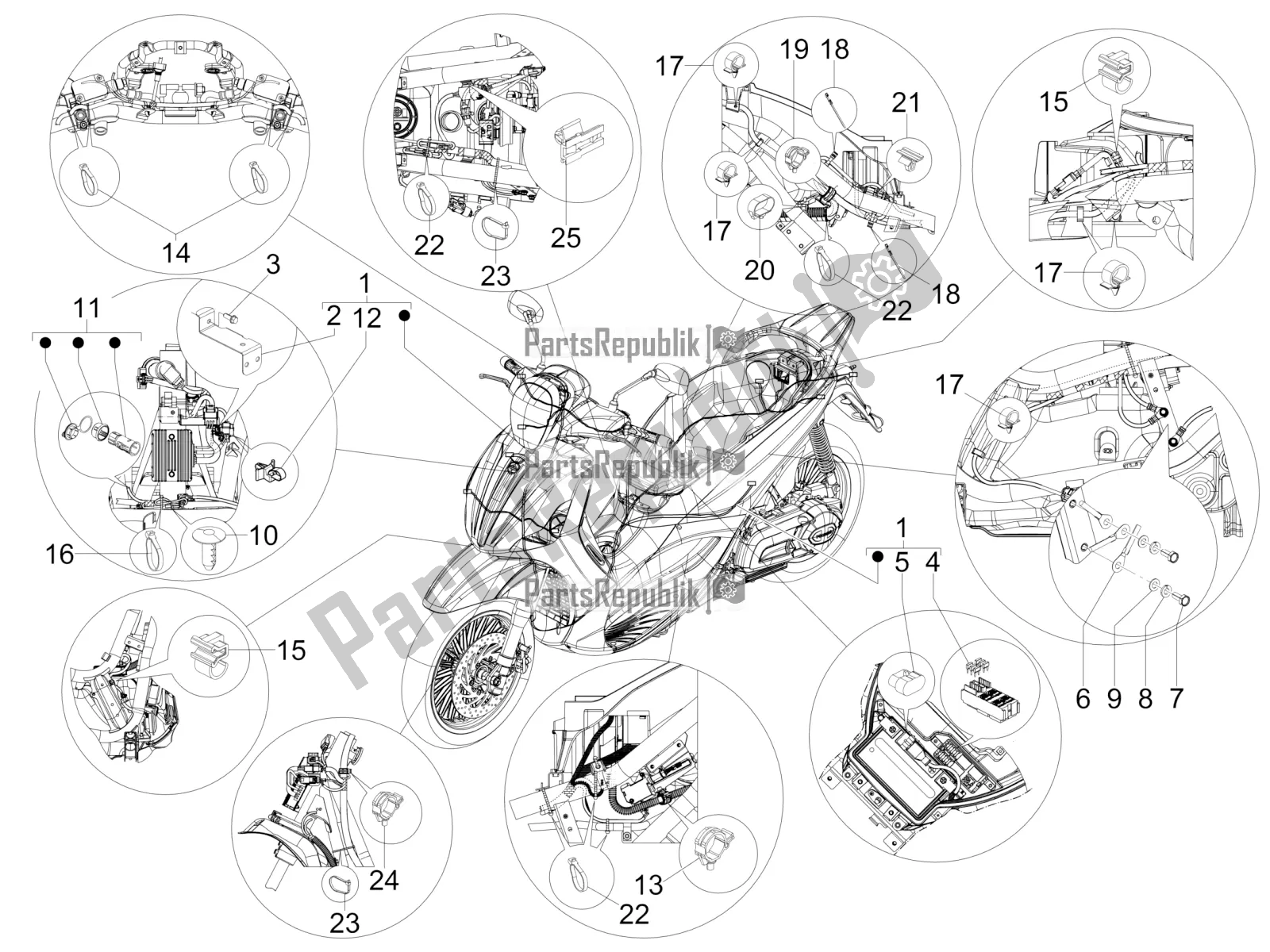 Todas as partes de Chicote De Cabos Principal do Piaggio BV 350 4T 4V IE E3 ABS USA / CA 2016