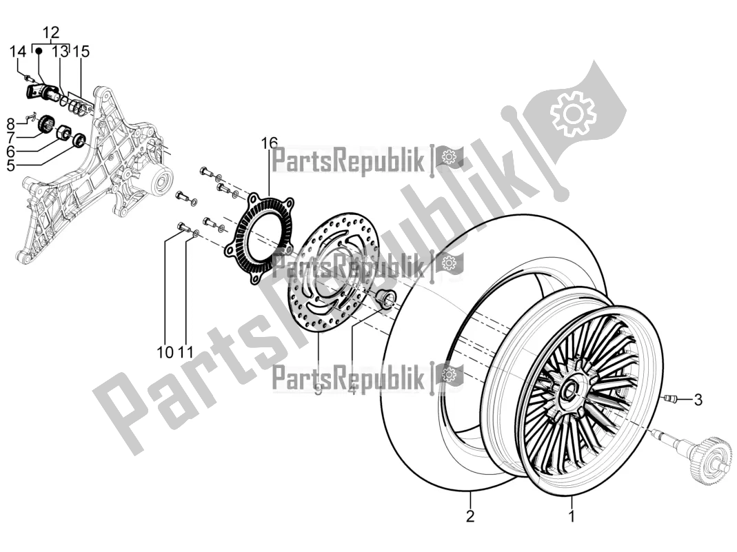 All parts for the Rear Wheel of the Piaggio BV 350 4T 4V IE E3 ABS USA / CA 2016