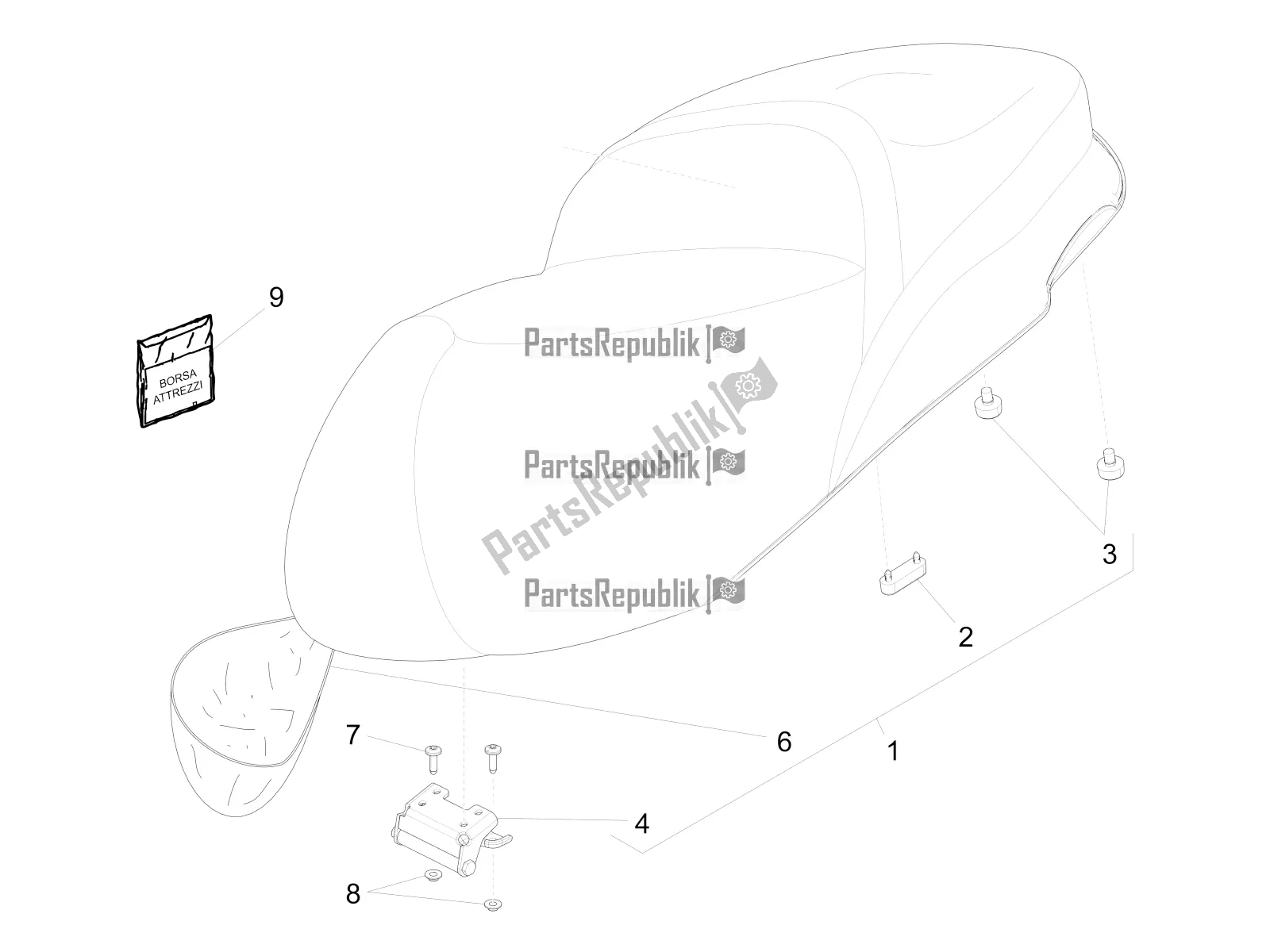 Toutes les pièces pour le Selle / Sièges du Piaggio BV 350 4T 4V IE E3 ABS USA / CA 2016