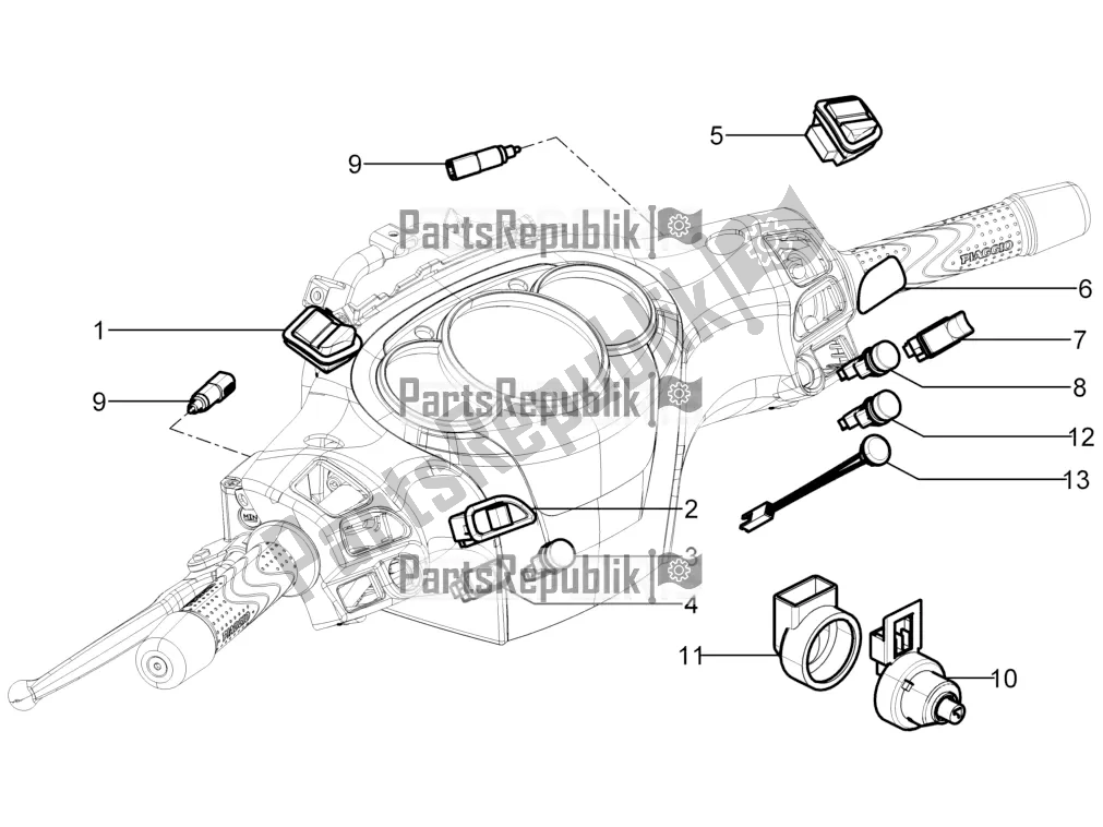 Alle onderdelen voor de Keuzeschakelaars - Schakelaars - Knoppen van de Piaggio BV 350 4T 4V IE E3 ABS USA / CA 2016