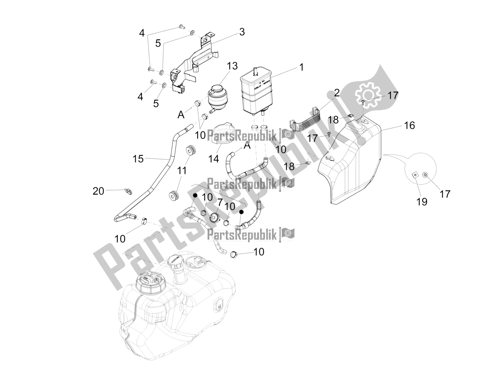 Todas las partes para Sistema Antipercolación de Piaggio BV 350 4T 4V IE E4 ABS USA / CA 2017