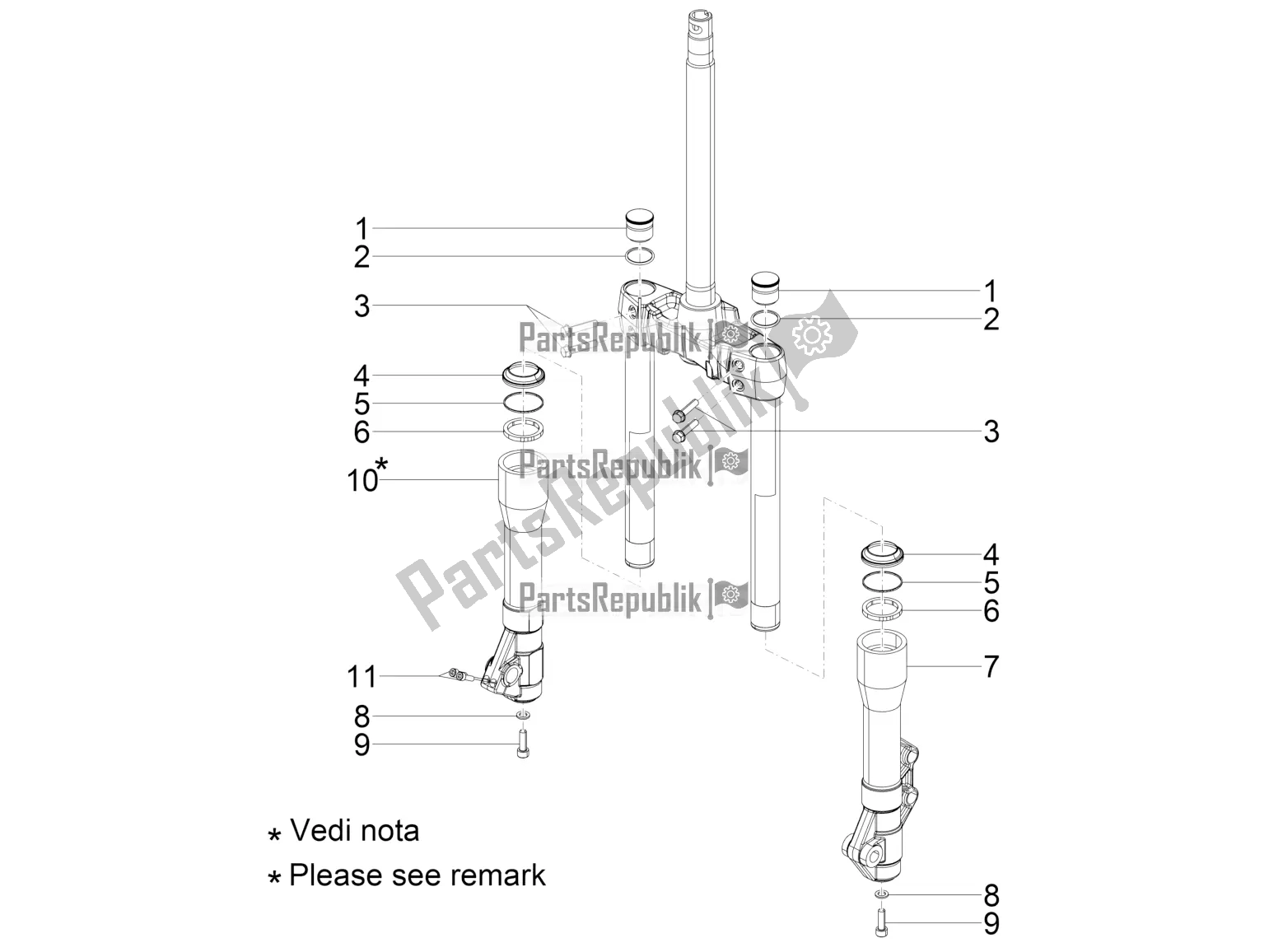 All parts for the Fork's Components (kayaba) of the Piaggio BV 350 4T 4V IE E4 ABS USA / CA 2017
